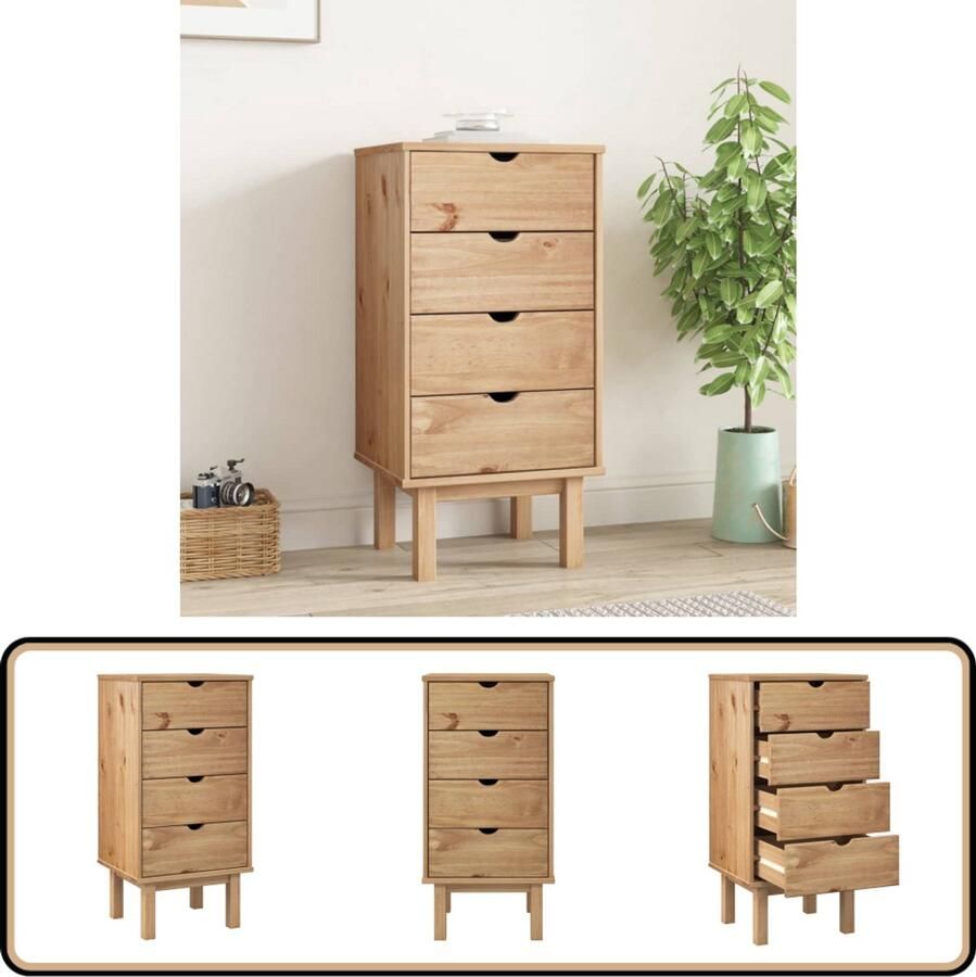VidaXL Ladekast OTTA 4 Lades Grenenhout 45x39x90 cm Ladekast Houten Ladekast Scandinavisch Design Grenenhouten Meubel Opbergkast