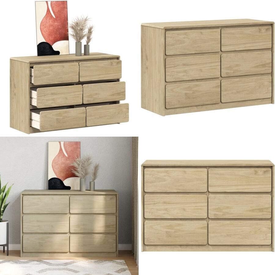 VidaXL Ladekast SAUDA 111x43x73 5 cm massief grenenhout eikenkleurig Ladekast Ladekasten Ladenkast Ladeblok