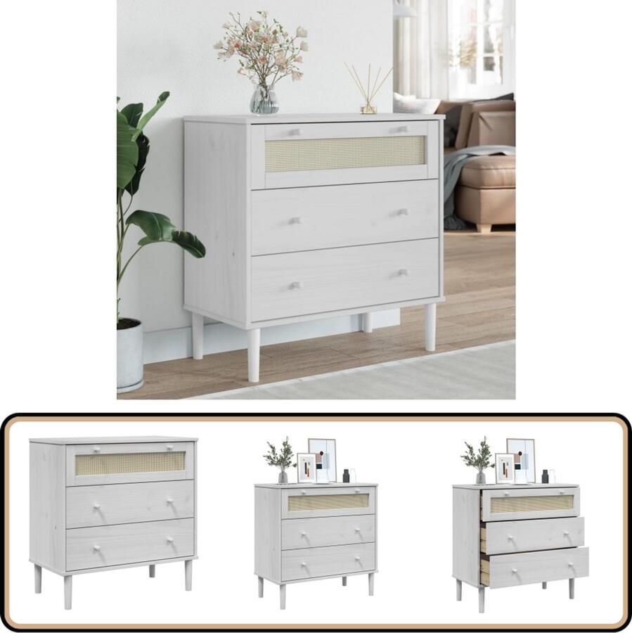 VidaXL Ladekast SENJA 80x40x80 cm Wit Grenenhout Ladekast Houten Ladekast Grenenhouten Ladekast Vintage Ladekast Industriële Ladekast