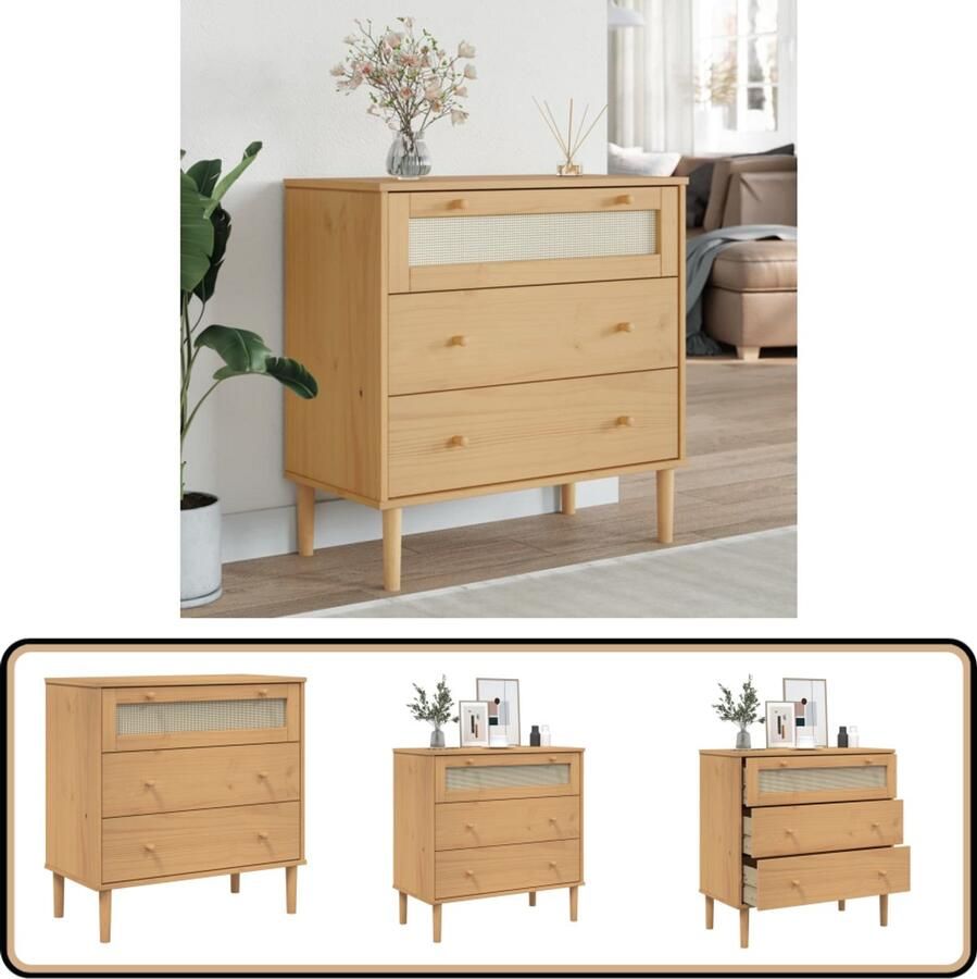 VidaXL Ladekast SENJA Rattan-look 80x40x80 cm Ladekast Houten Ladekast Grenenhouten Kast Vintage Kast Industriële Kast