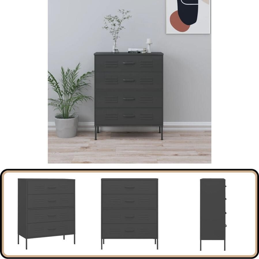 VidaXL Ladekast Staal Antraciet 80x35x101 5 cm Ladekast Bijzettafel Staalkast Antraciet Kleur Industriële Stijl