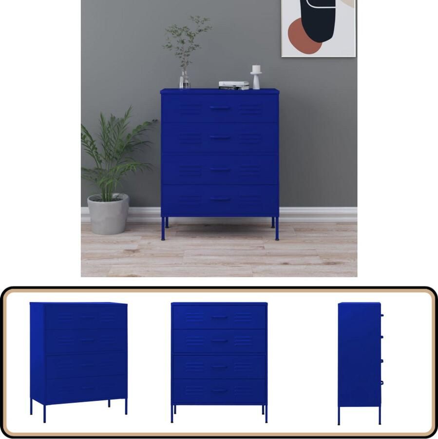VidaXL Ladekast Staal Marineblauw 80x35x101 5 cm Ladekast Bijzetkast Staalkast Marineblauw Opbergruimte