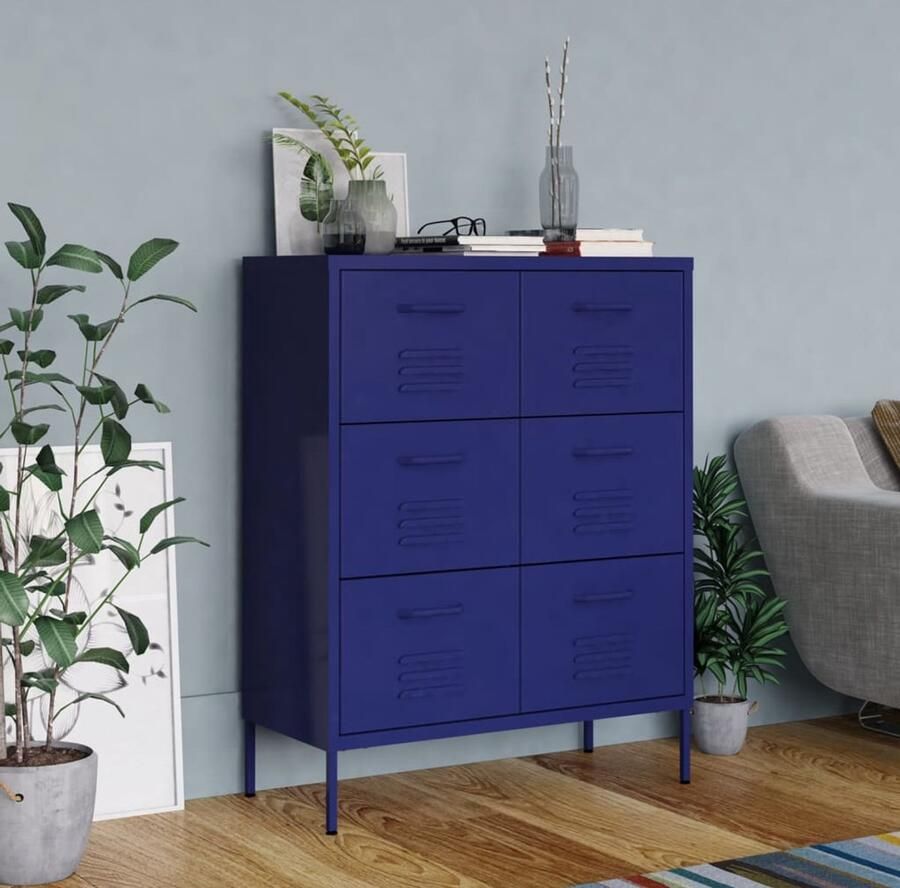 VidaXL Ladekast Staal Marineblauw 80x35x101 5 cm Ladekast Opbergkast Staal Kast Blauwe Kast Industriele Kast