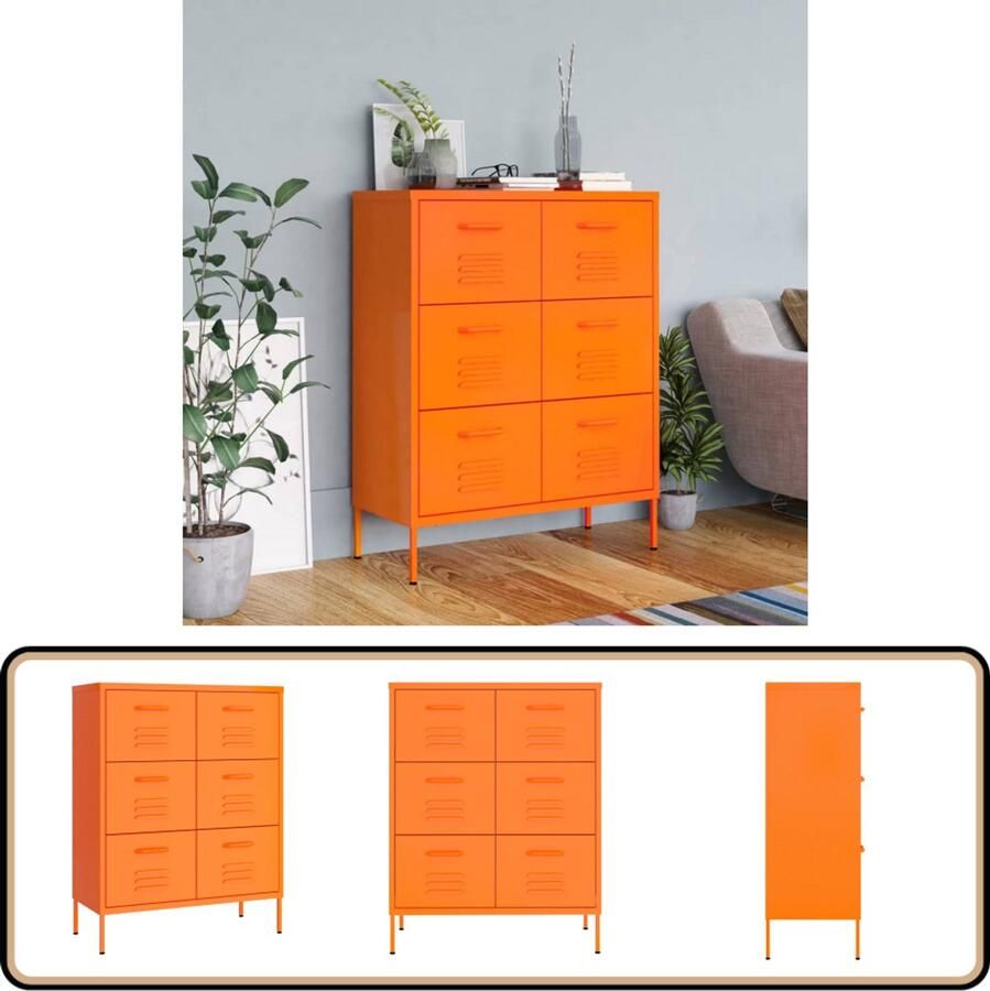 VidaXL Ladekast Staal Oranje 80x35x101 5 cm Ladekast Opslagkast Oranjekleur Metalen Kast Staalkast Industrieel Design