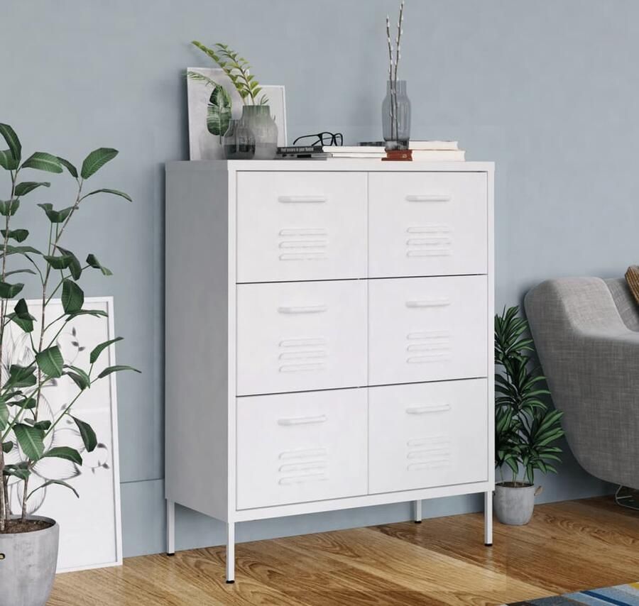 VidaXL Ladekast Staal Wit 6 Lades 80x35x101 5 cm Ladekast Opbergkast Opslagkast Staalkast Witte Kast Woonaccessoires Organisatie Bergruimte - Foto 2