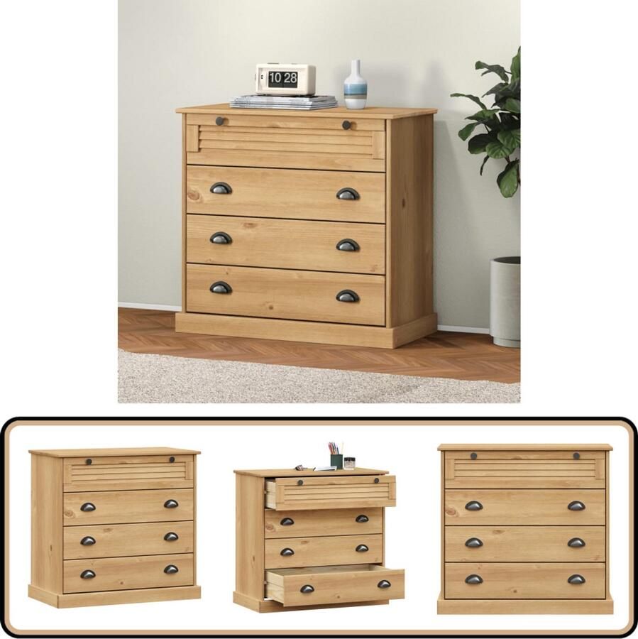 VidaXL Houten Ladekast VIGO 80x40x76 cm massief grenenhout Grenenhouten Ladekast Vintage Ladekast Landelijke Ladekast