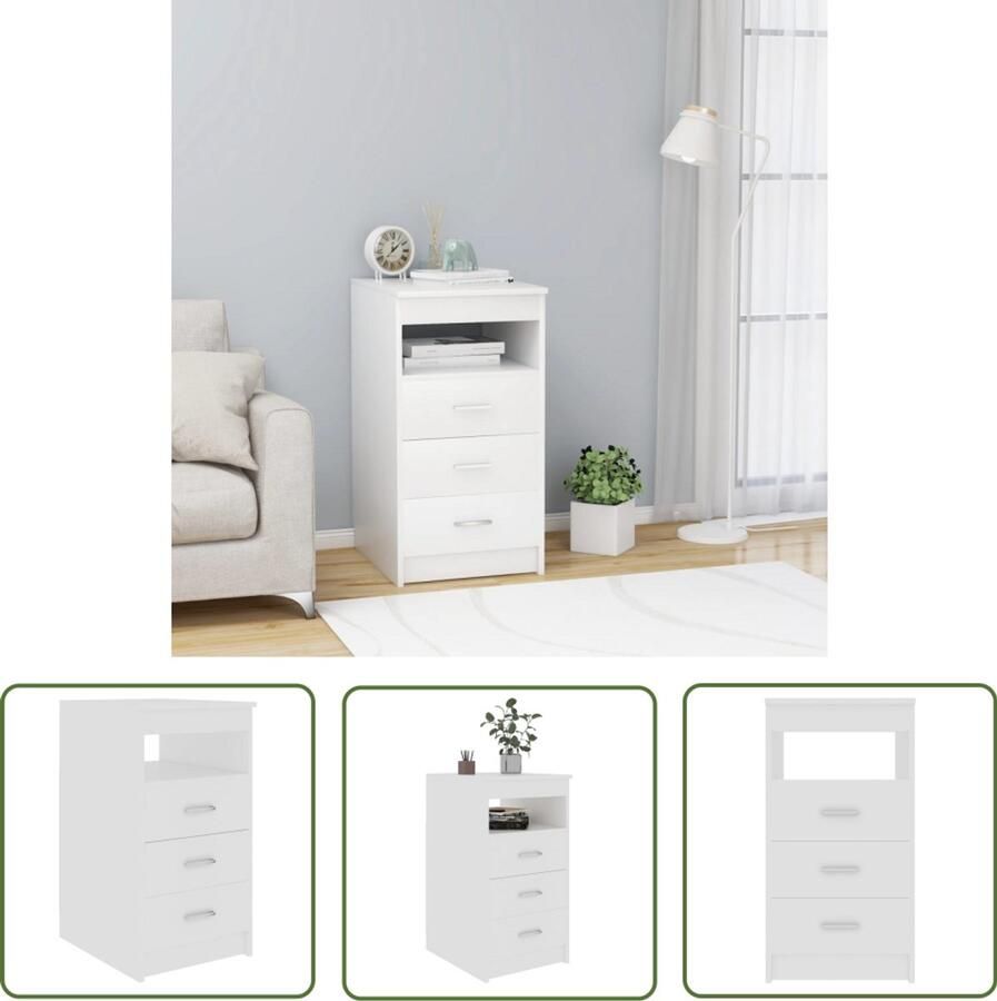 VidaXL Ladekast Wit 3 Lades Bewerkt Hout Ladekast Witte Ladekast Houten Ladekast Opbergkast Salontafel Kantooraccessoires Bureaustools