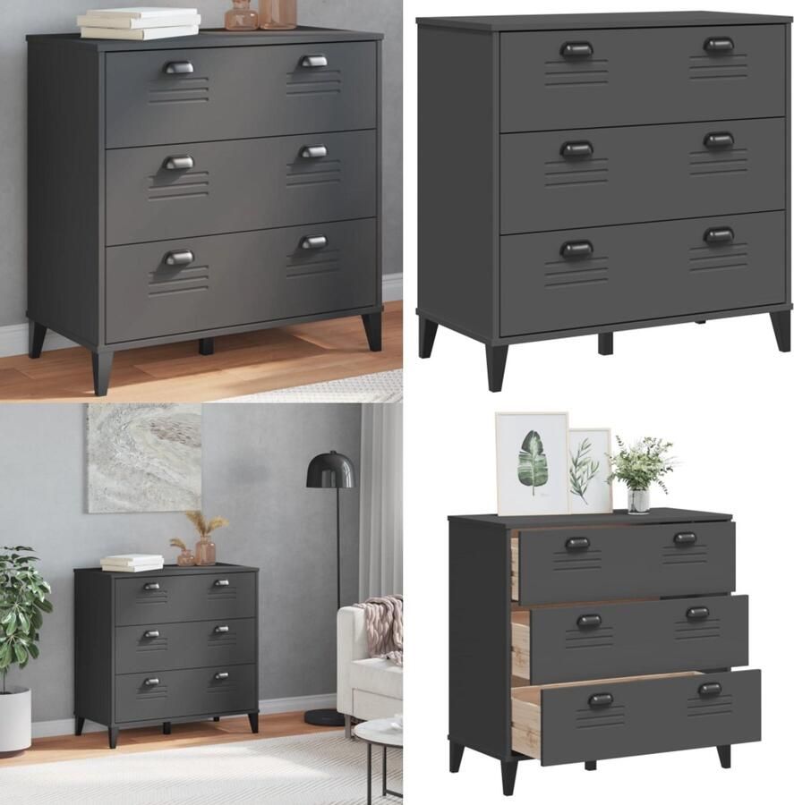 VidaXL Ladekastje VIKEN bewerkt hout antracietgrijs Ladekast Ladekasten Kast Opbergkast