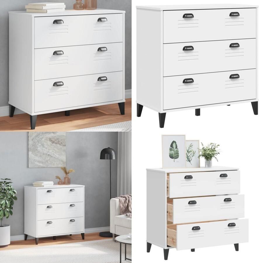 VidaXL Ladekastje VIKEN bewerkt hout wit Ladekast Ladekasten Kast Opbergkast