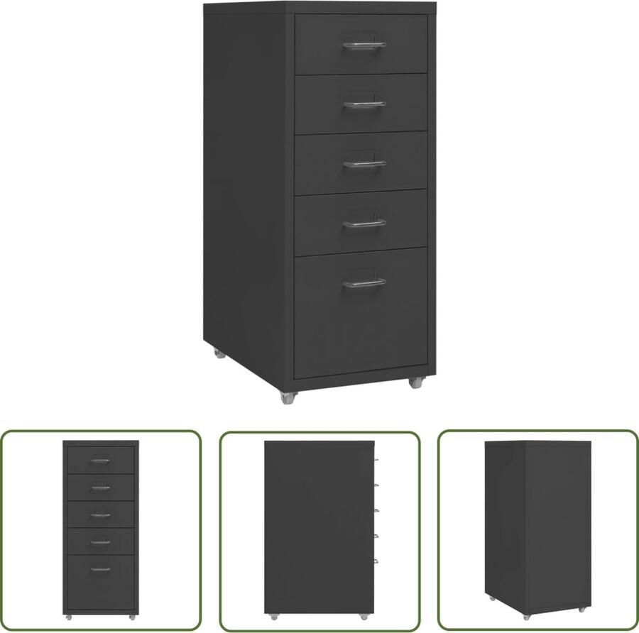 The Living Store Ladeblok verrijdbaar 28x41x69 cm metaal antracietkleurig Archief Kast Ladenkast Metalen Ladeblok Kantooroplossing Archivage - Foto 2