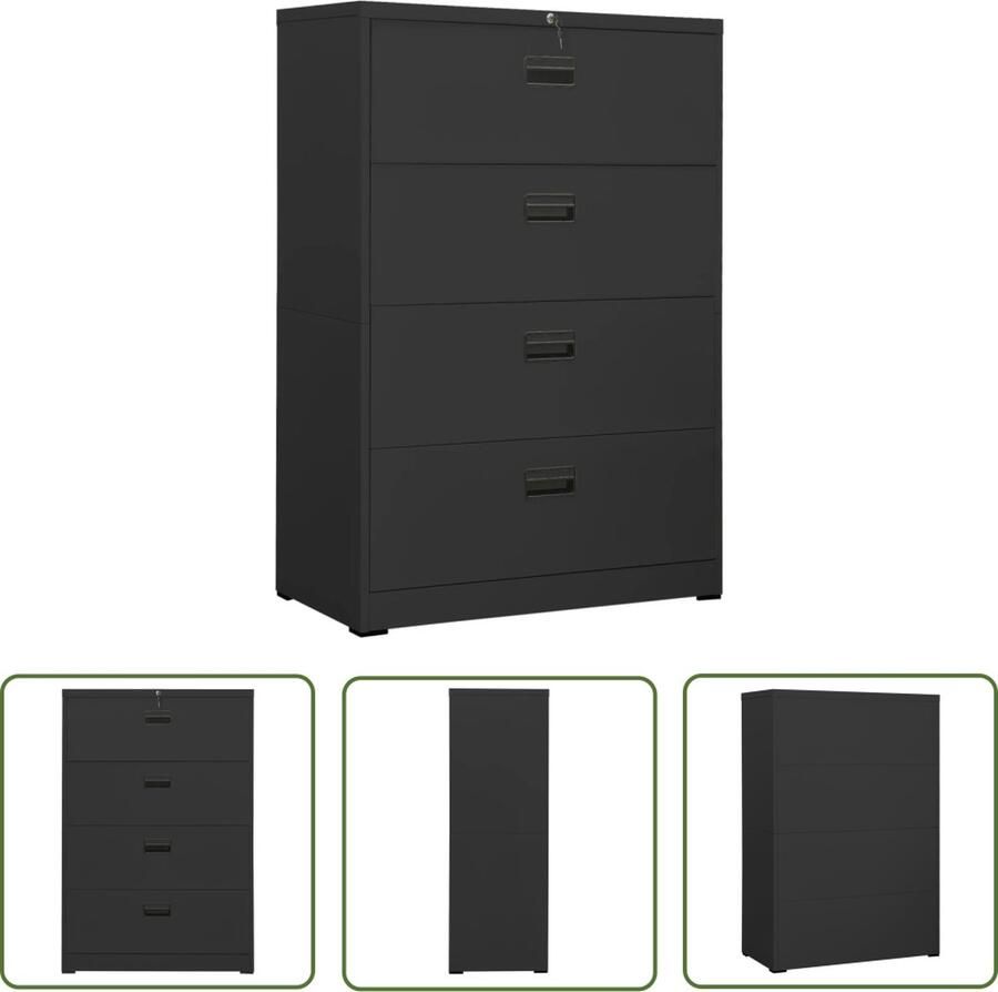 The Living Store Archiefkast Moderne Stalen Ladekast 4 Lades 90x46x134 cm Antraciet Archiefkaartje Ladenkast Metalen Kast Stalen Kast Archivak - Foto 2