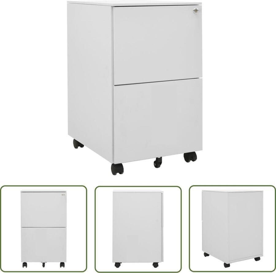 The Living Store Ladeblok verrijdbaar 39x45x67 cm staal lichtgrijs Archiefkast Ladenkast Metalen Kasten Bureau Accessoires Kantoor Meubilair - Foto 2