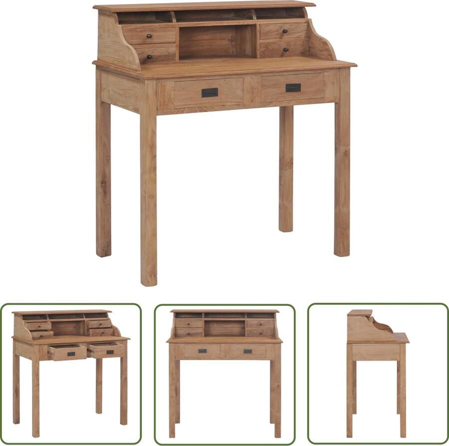 The Living Store Bureau 90x50x100 cm massief teakhout Massief Teakhouten Bureau Landelijke Stijl Vintage Bureau Bureaublad Thuiskantoor - Foto 2