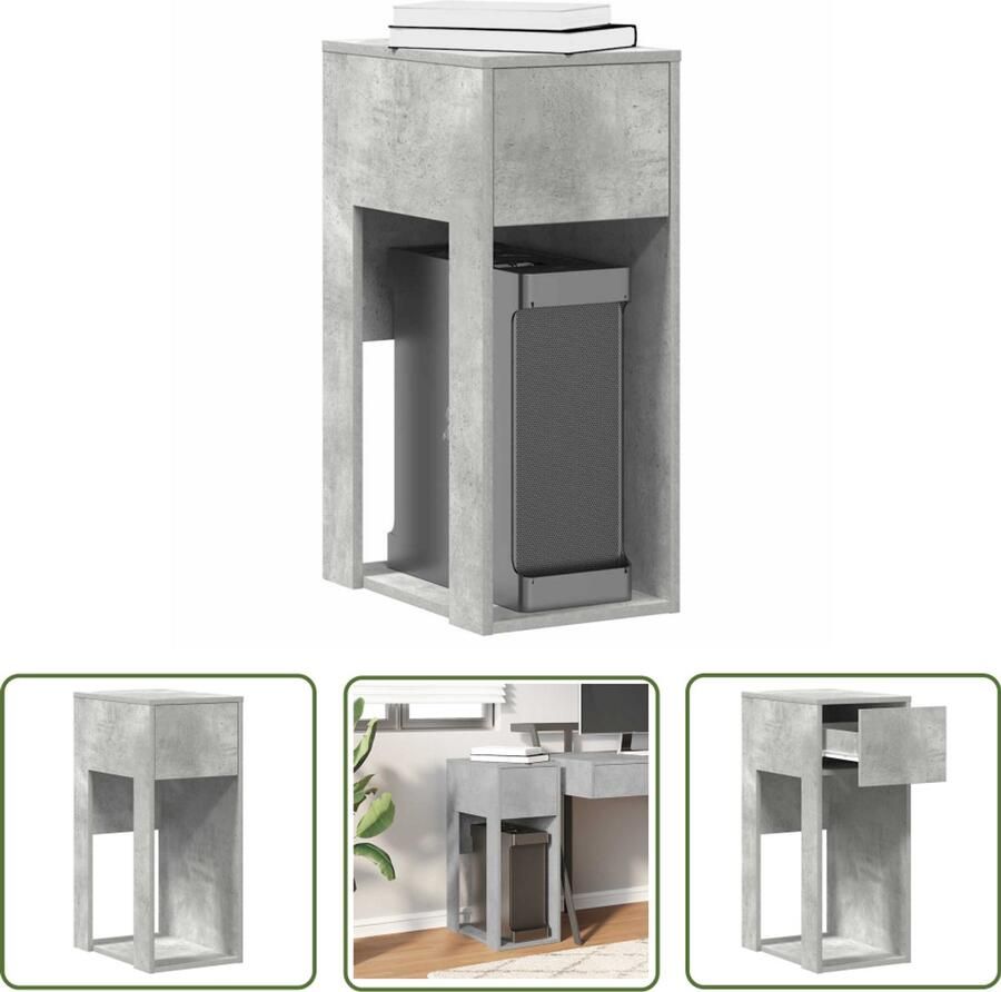 The Living Store Computertorenstandaard met lade 30x44x74 cm betongrijs Computertorenstandaard Laptop Stand Bureau Organizer Houten Computertafel Pc Tafel