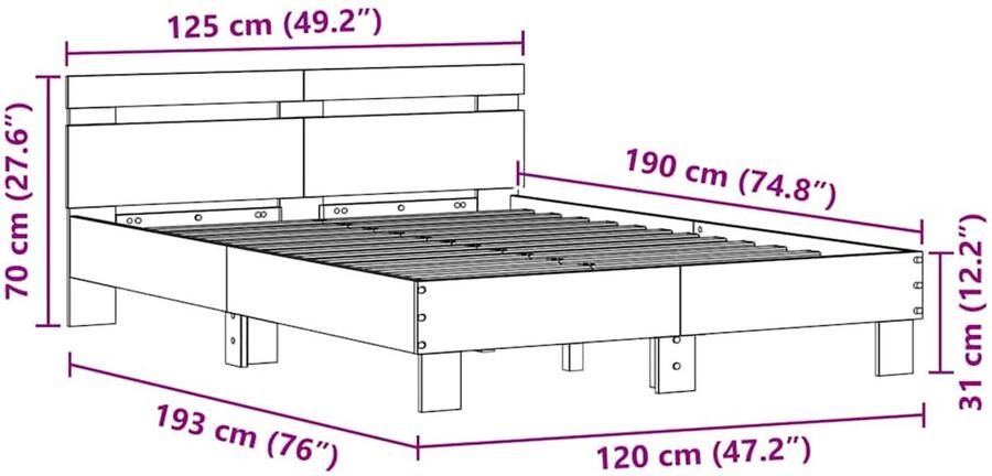 VidaXL Lattenbed Zwart Eiken Bewerkt Hout 120 x 190 cm Stevig Bedframe