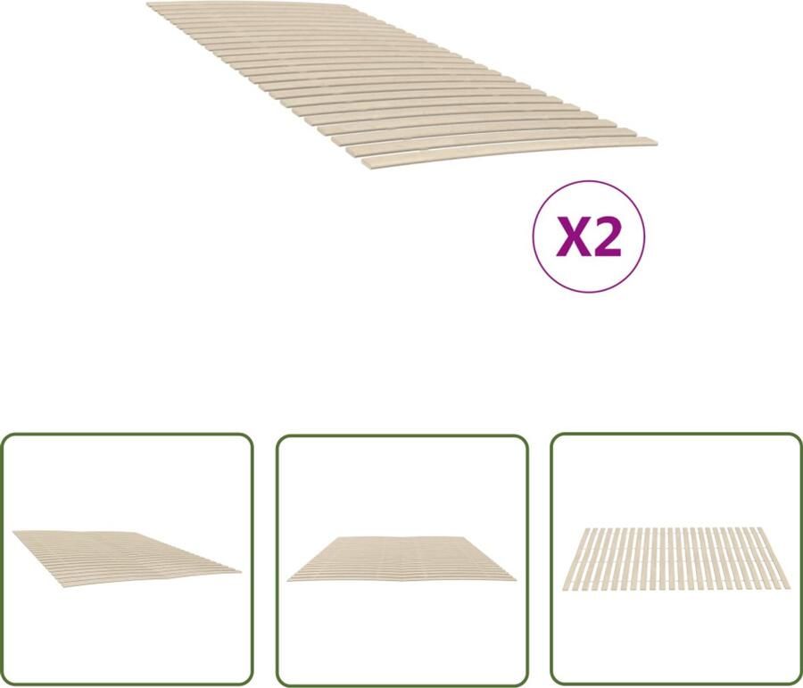 VidaXL Lattenbodem 2 stuks 90x200 cm Inklapbaar Houten Lattenbodem Populier Hout Inklapbare Lattenbodem Tweepersoonslattenbodem Slaapcomfort Budgetvriendelijke Lattenbodem Frameloos Bed Duurzame Lattenbodem