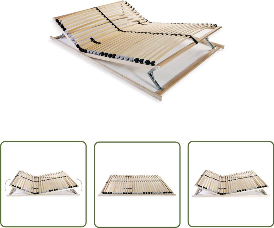 VidaXL Lattenbodem 7 zones 120x200 cm Lattenbodem Bedbodem Hout Massief Hout Beuk Berk Comfortzonen Verstelbaar Easy Assembly