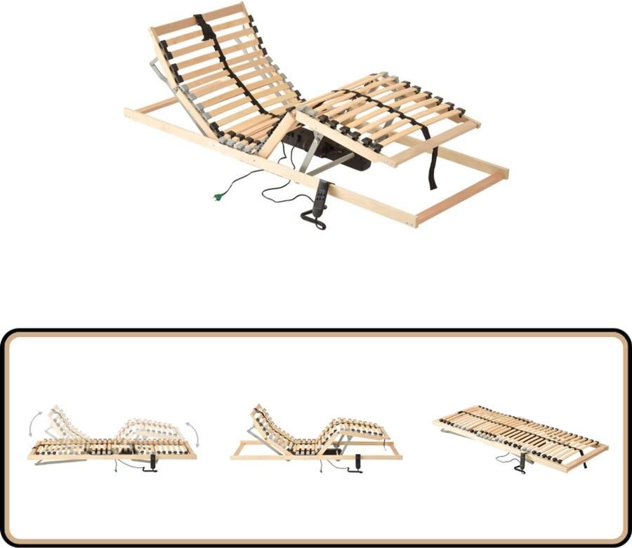 VidaXL Lattenbodem elektrisch 7 zones 100x200 cm Elektrische Lattenbodem Elektrisch Bed Massief Hout Bedbodem Houten Lattenbodem Met Motor Adjustable Bedbase Slaapcomfort Hoofdkop Verhogen Voeten Verhogen