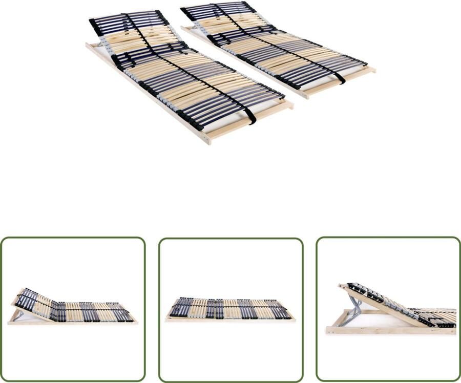 VidaXL Lattenbodems 2 st 42 Latten 80x200 cm Lattenbodem Bedbodem Massief Hout Beukenhout Berkenhout Comfortzones Verstelbare Latten Slaapcomfort