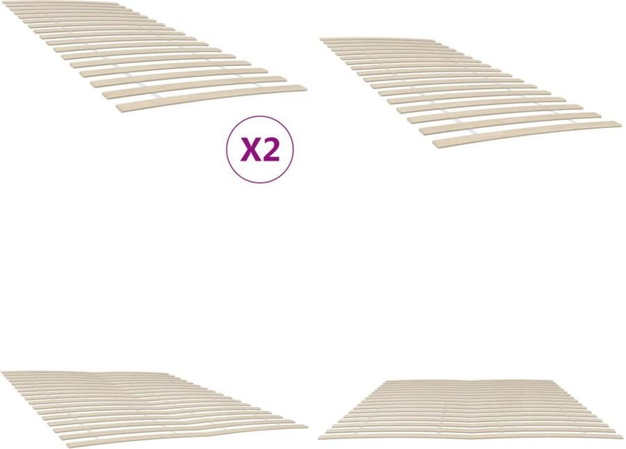 VidaXL Lattenbodems 2 st met 34 latten 100x200 cm Lattenbodem Lattenbodems Bedframe Bedbodem