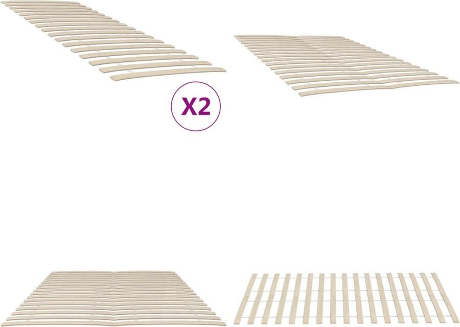 VidaXL Lattenbodems 2 st met 34 latten 70x200 cm Lattenbodem Lattenbodems Bedframe Bedbodem