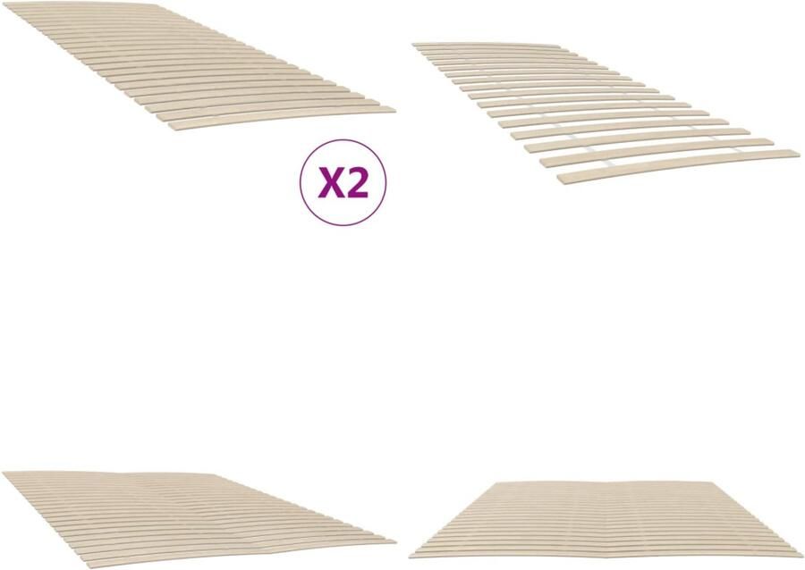 VidaXL Lattenbodems 2 st met 48 latten 100x200 cm Lattenbodem Lattenbodems Bedframe Bedbodem