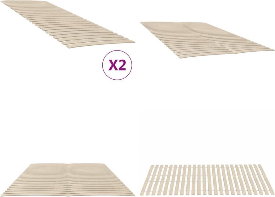 VidaXL Lattenbodems 2 st met 48 latten 80x200 cm Lattenbodem Lattenbodems Bedframe Bedbodem