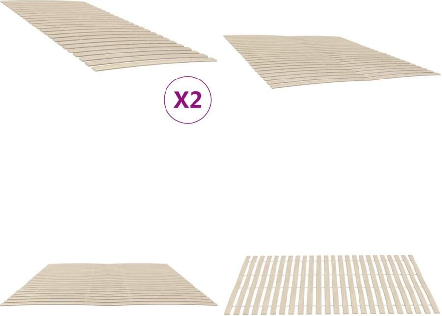 VidaXL Lattenbodems 2 st met 48 latten 90x200 cm Lattenbodem Lattenbodems Bedframe Bedbodem