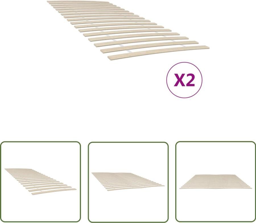 VidaXL Lattenbodems 2 stuks 100x200 cm Populierenhout Houten Lattenbodem 2 Persoons Massief Hout Populierenhout Inklapbare Lattenbodem Slaapcomfort - Foto 2