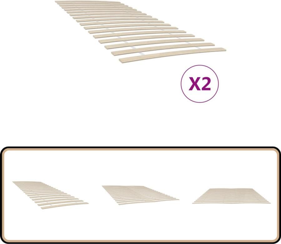 VidaXL Lattenbodems 2 stuks 100x200 cm Populierenhout Houten Lattenbodem 2 Persoons Massief Hout Populierenhout Inklapbare Lattenbodem Slaapcomfort