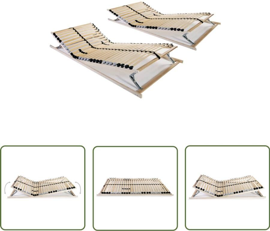 VidaXL Lattenbodems 2 stuks 70x200 cm 28 latten Lattenbodem Bedbodem Slaapcomfort Hout Beukenhout Berkenhout Tweepersoonsbed Adjustable Bedframe