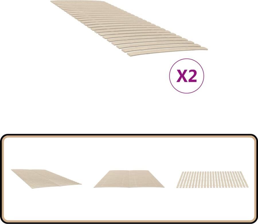 VidaXL Lattenbodems 2 Stuks 70x200 cm Inklapbaar Houten Lattenbodem Populierenhout Tweepersoons Bed Slaapcomfort Budgetvriendelijk