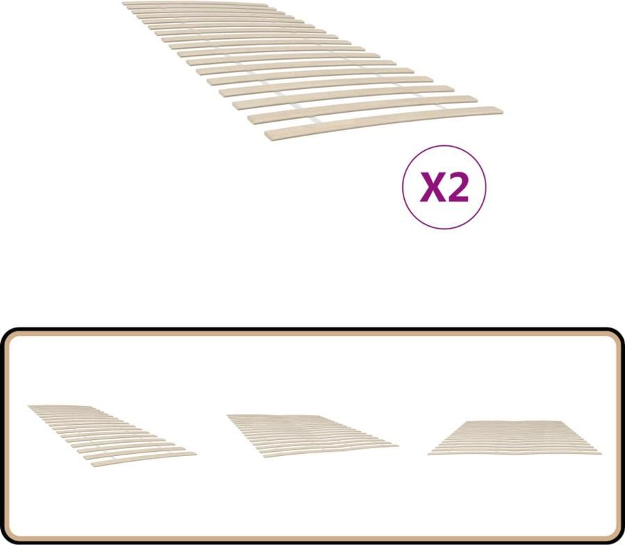 VidaXL Lattenbodems 2 stuks 90x200 cm Populierenhout Lattenbodem Populier Hout Bed Frame Tweepersoons Bed Slaapcomfort