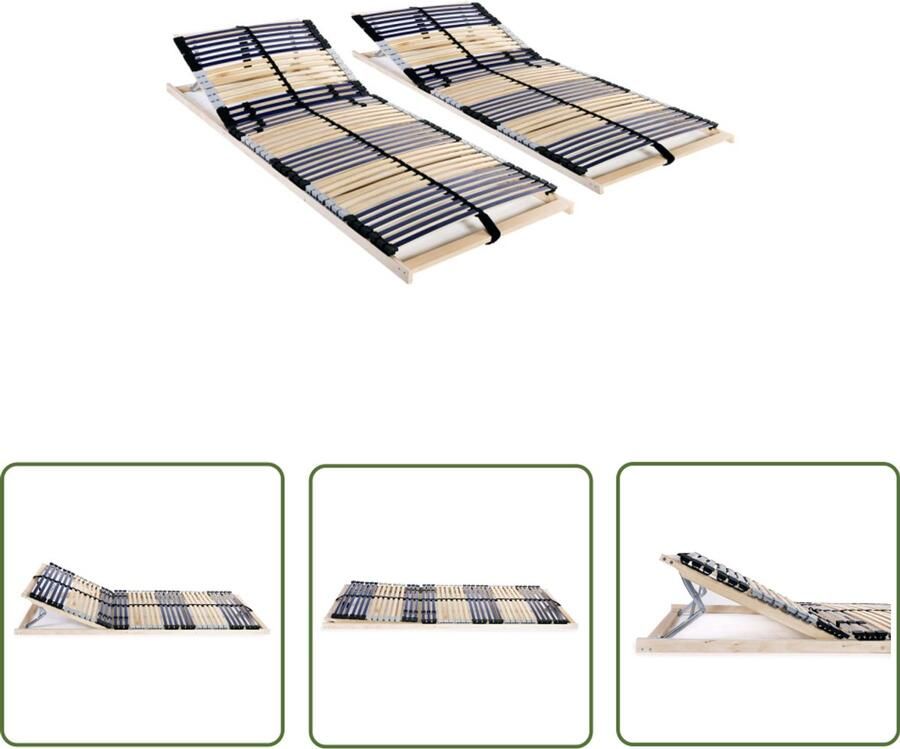 VidaXL Lattenbodems 42 Latten 70x200 cm 2 Stuks Lattenbodem Bedframe Slaapcomfort Hout Massief Hout Berkenhout Beukenhout Stevig Verstelbaar Dubbel