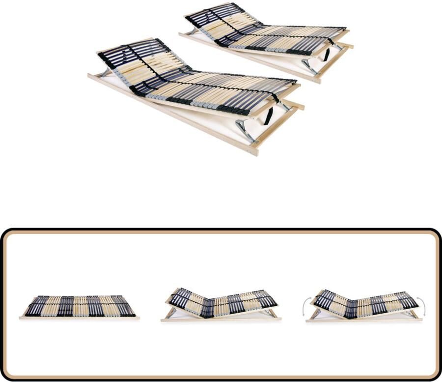 VidaXL Lattenbodems 7 Zones 70x200 cm 2 stuks Lattenbodem Bedframe Massieve Houten Bedbodem Lakenplank Slaapcomfort
