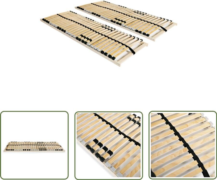 VidaXL Lattenbodems 7 zones 90x200 cm 2 stuks Lattenbodem Comfortzonen Massief Hout Beukenhout Berkenhout Verstelbare Stevigheid Slaapcomfort Betrouwbare Kwaliteit
