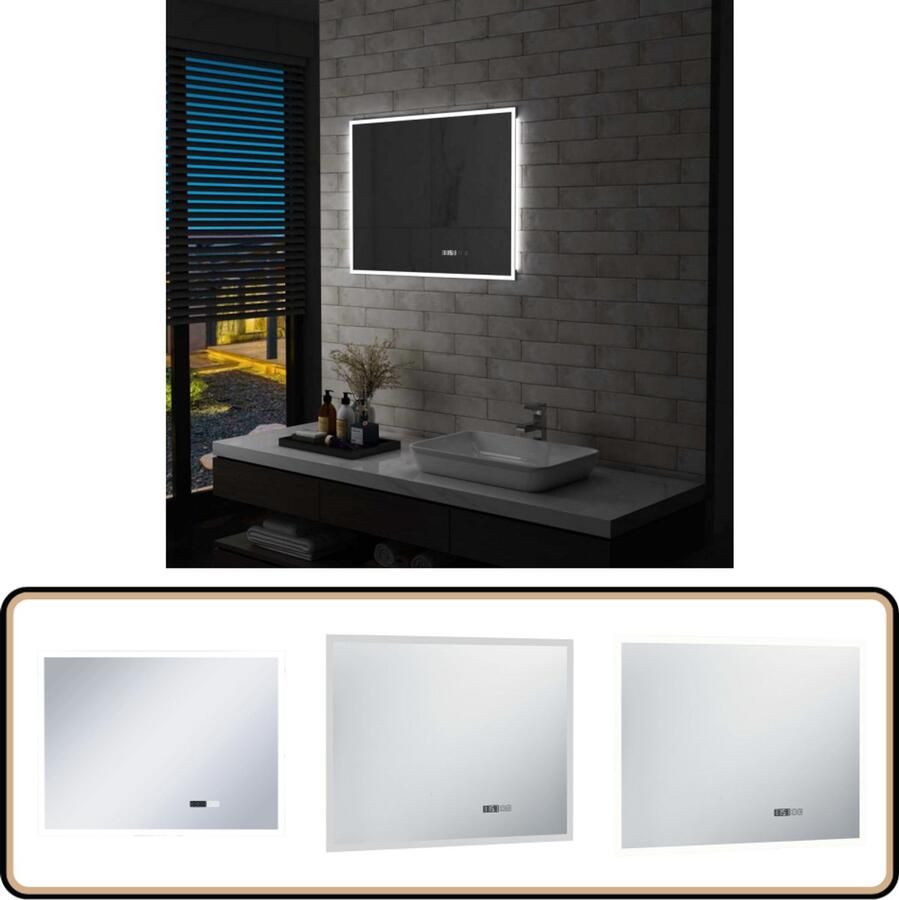 VidaXL LED Badkamerspiegel 80x60 cm Tijdweergave LED Badkamerspiegel Badkamermeubel Spiegels Led Verlichting Aanraakschakelaar