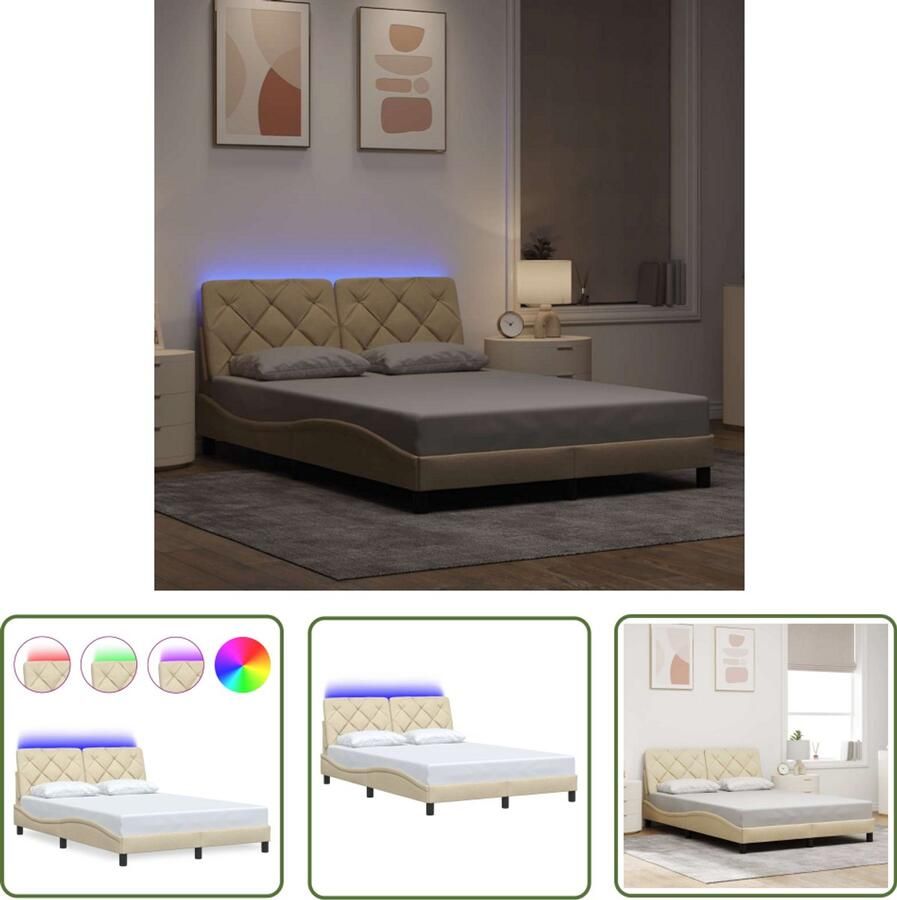 VidaXL Led Bed Bedframe met LED zonder matras 140x200 cm stof crème Slaapcomfort Hoofdbord Creme Kleur