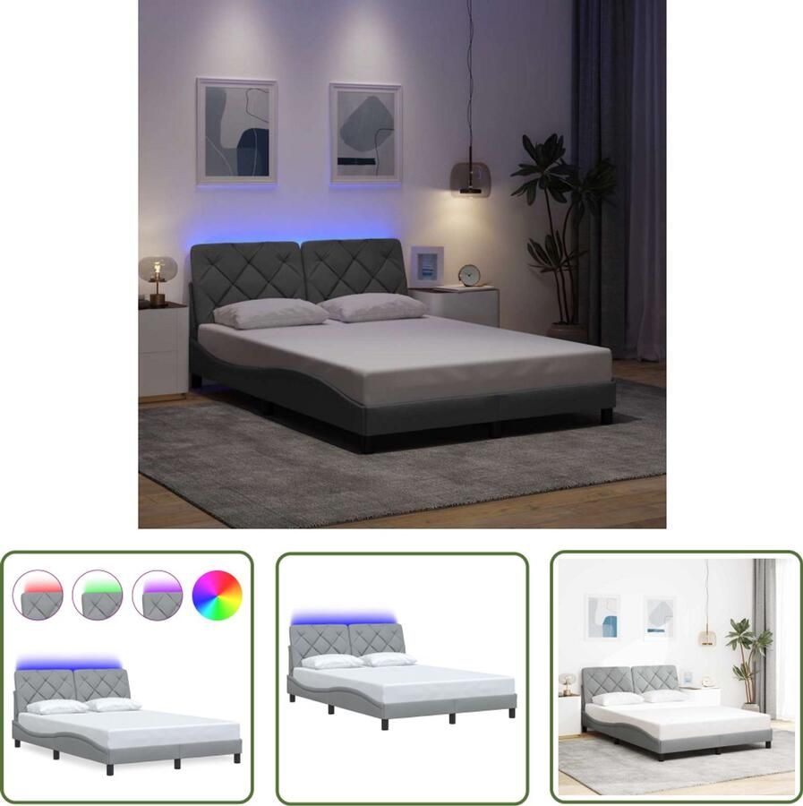 VidaXL Led Bed Bedframe met LED zonder matras stof 140x190 cm lichtgrijs Slaapcomfort Slaapkamersdecoratie Boxspring Alternatief