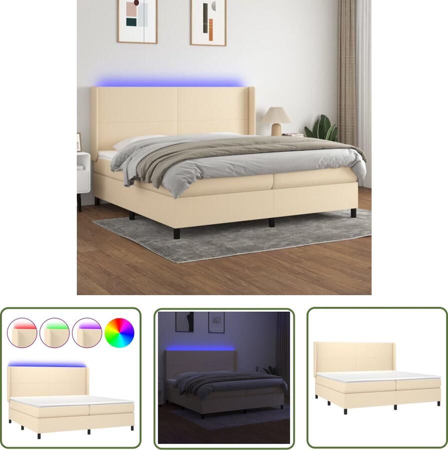 The Living Store Boxspring met matras en LED stof crèmekleurig 200x200 cm Boxspring Bed Led Bed Creme Bed Luxe Bed Pocketed Spring Mattress