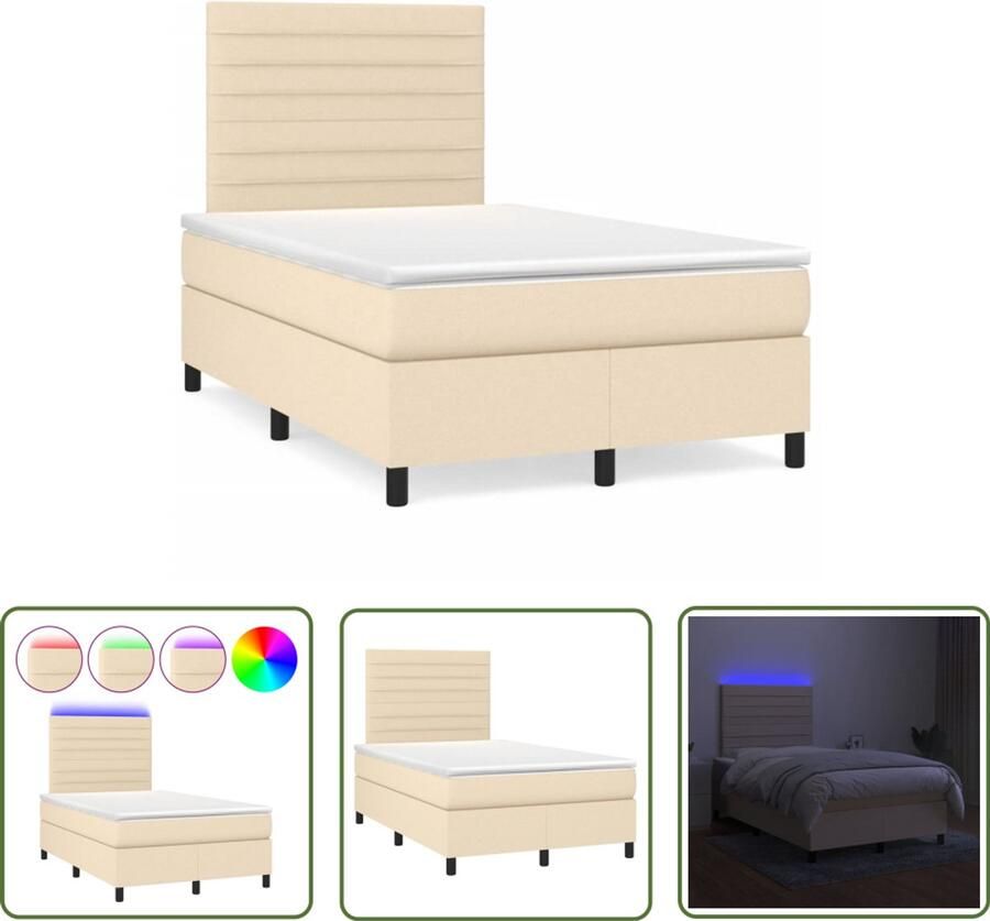 VidaXL Led Bed Boxspring met matras en LED stof crèmekleurig 120x190 cm Creme Kleurige Boxspring Met Matras Boxspring Frame