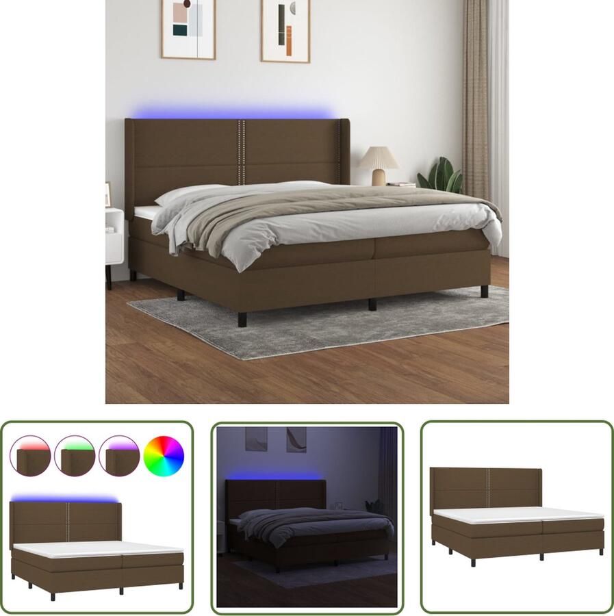 The Living Store Boxspring Comfort 203x203x118 128 cm Kleur- Donkerbruin LED Verlichting Pocketvering Matras Huidvriendelijk Topmatras Inclusief Montagehandleiding