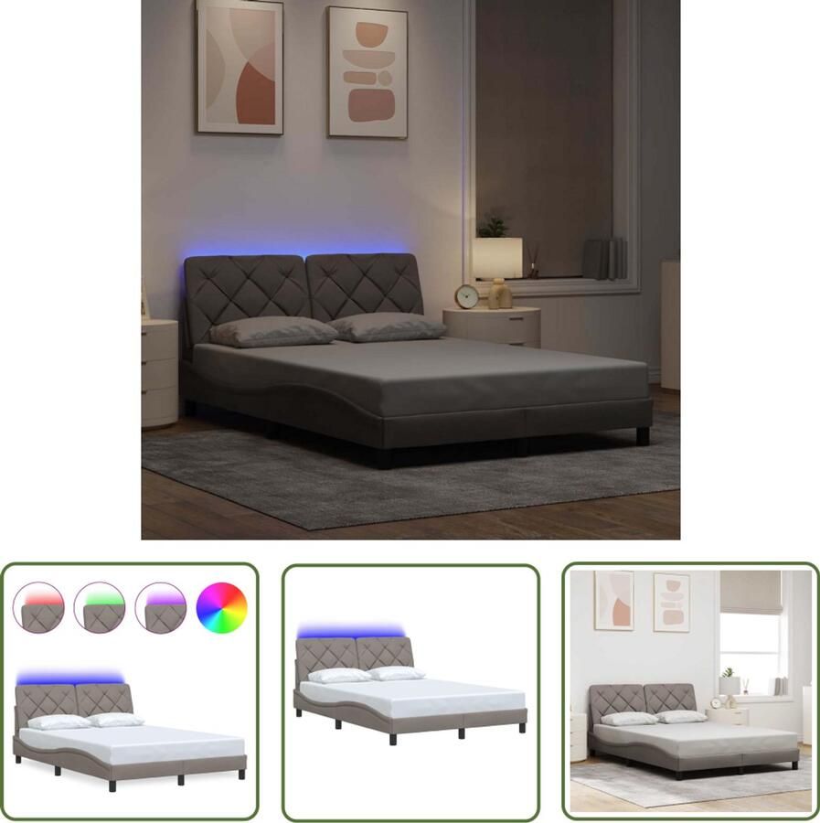 VidaXL Led Bed Frame Bedframe met LED zonder matras 120x200 cm stof taupe Boxspring Tweepersoonsbed Slaapcomfort