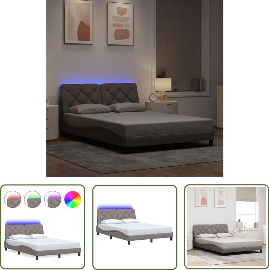 VidaXL Led Bed Frame Bedframe met LED zonder matras 140x200 cm stof taupe Boxspring Slaapcomfort Slaapkamers