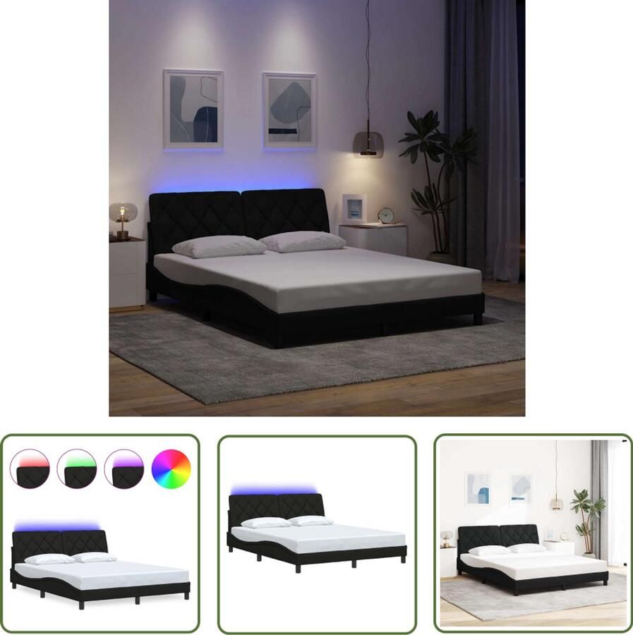 VidaXL Led Bed Frame Bedframe met LED zonder matras 160x200 cm stof zwart Boxspring Tweepersoonsbed Slaapcomfort