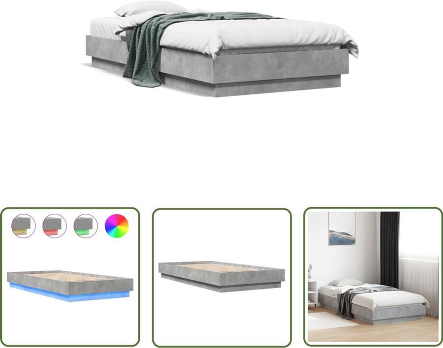 VidaXL Led Bed Frame Beton Grijs Bed Frame Bedframe met LED-verlichting betongrijs 75x190 cm Houten Bed Frame Tweepersoons Bed King Size Bed