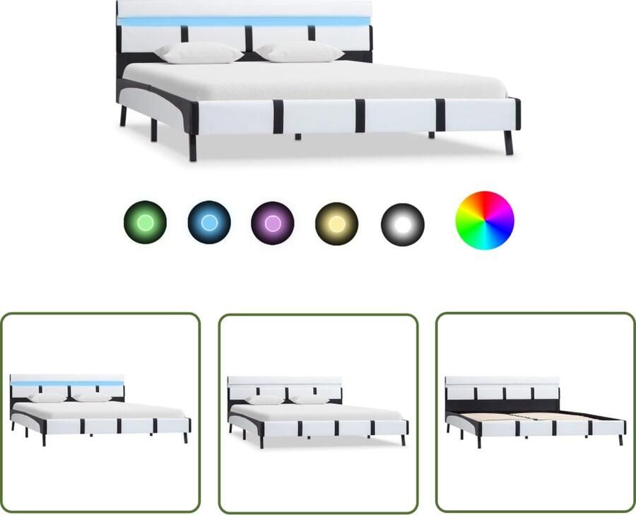 The Living Store Bedframe met LED kunstleer wit 140x200 cm Bedframe Bedframes Bed Bedden Tweepersoonsbed Tweepersoonsbedden Slaapkamermeubilair Slaapkamermeubel Slaapkamermeubels Slaapkamermeubelen Slaapmeubel