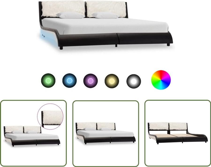 VidaXL LED Bedframe 180x200 cm Zwart & Wit Modern Bedframe Houten Bedframe Metalen Bedframe Led Bedframe Boxspring Bed Tweepersoons Bed King Size Bed Slaapcomfort Hoofdbord Zwarte Bed Witte Bed