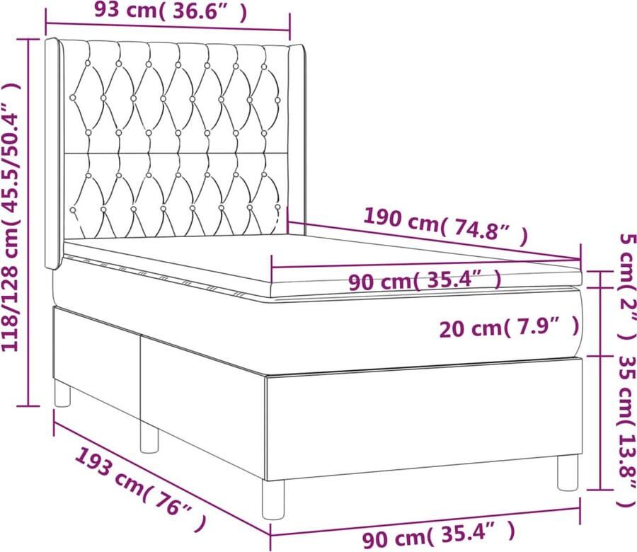 Vida XL Boxspring met matras en LED stof donkergrijs 90x190 cm SKU: V3138198 - Foto 3