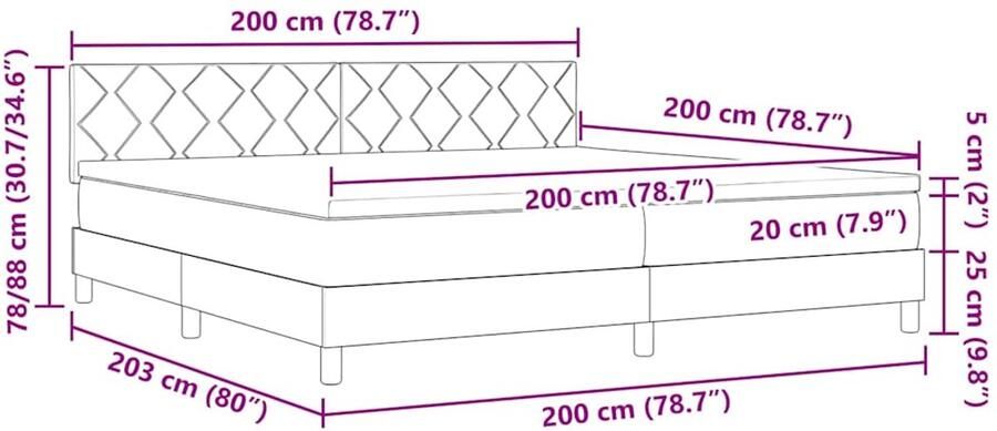 VidaXL Boxspring bed met matras met hoofdeinde Taupe 200 x 200 cm Stof - Foto 2